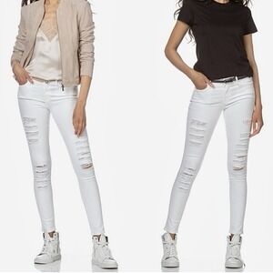 Frame Le Skinny De Jeanne Heavy Distressed Jeans Size 24 Slim Ripped Blanc White
